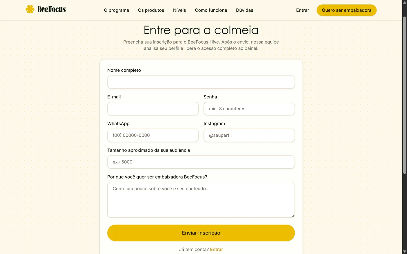 Hive novo — inscrição
